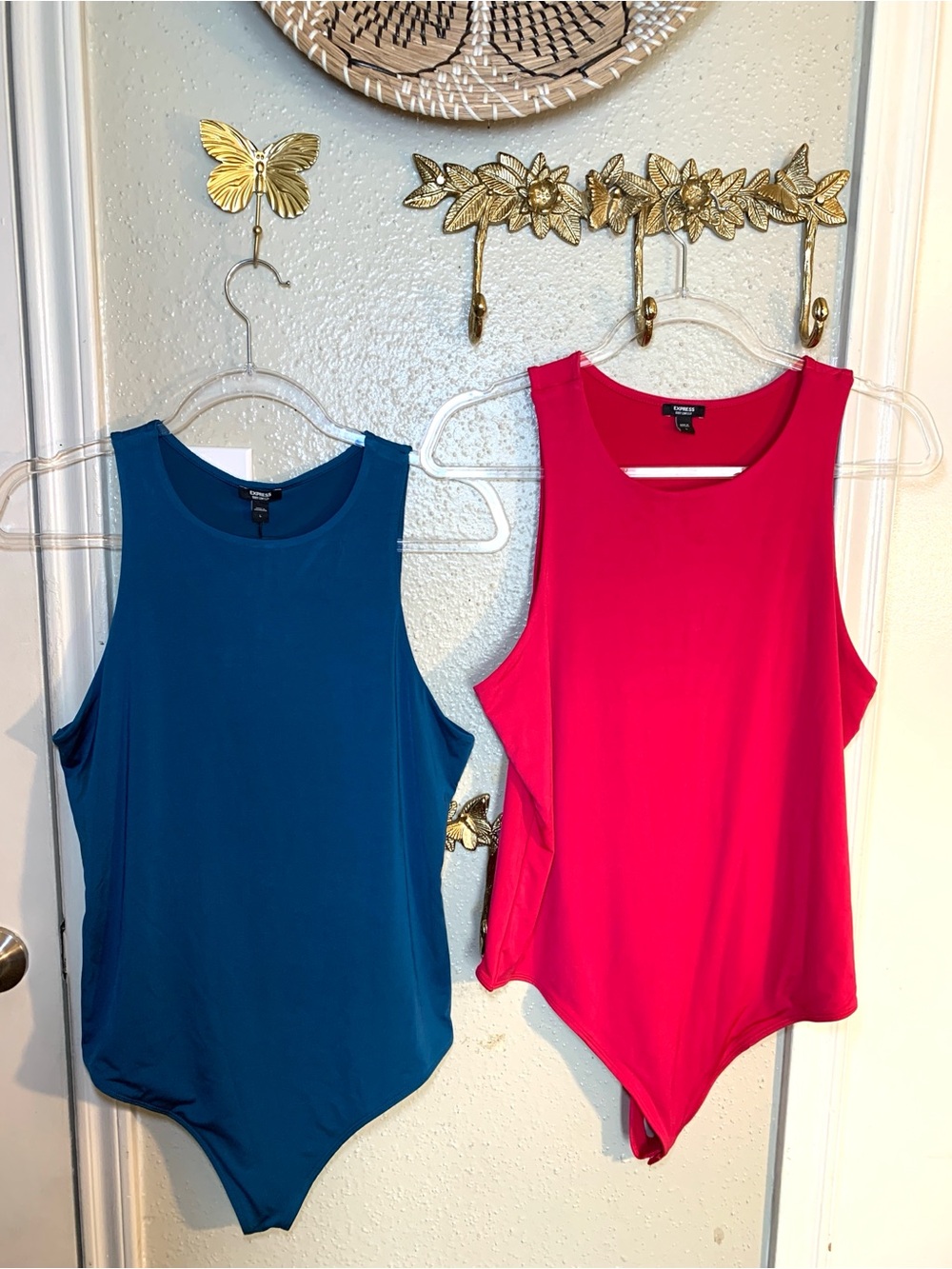 Express Women's Sleeveless Bodysuits - Teal & Fuchsia Sizes Large